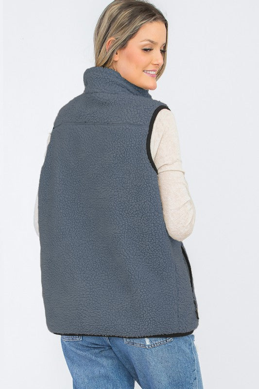 UNISEX WOMENS SHERPA FLEECE VEST TOP JACKET-Charmful Clothing Boutique
