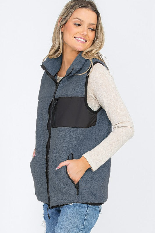 UNISEX WOMENS SHERPA FLEECE VEST TOP JACKET-Charmful Clothing Boutique