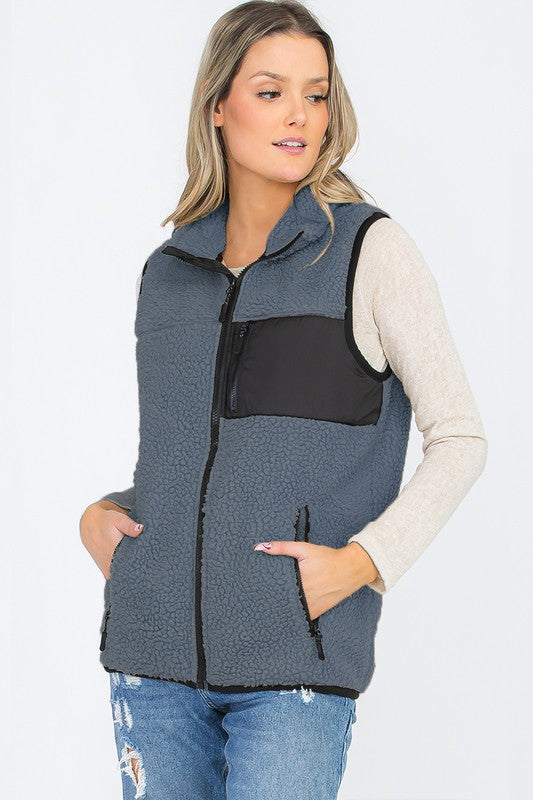 UNISEX WOMENS SHERPA FLEECE VEST TOP JACKET-Charmful Clothing Boutique
