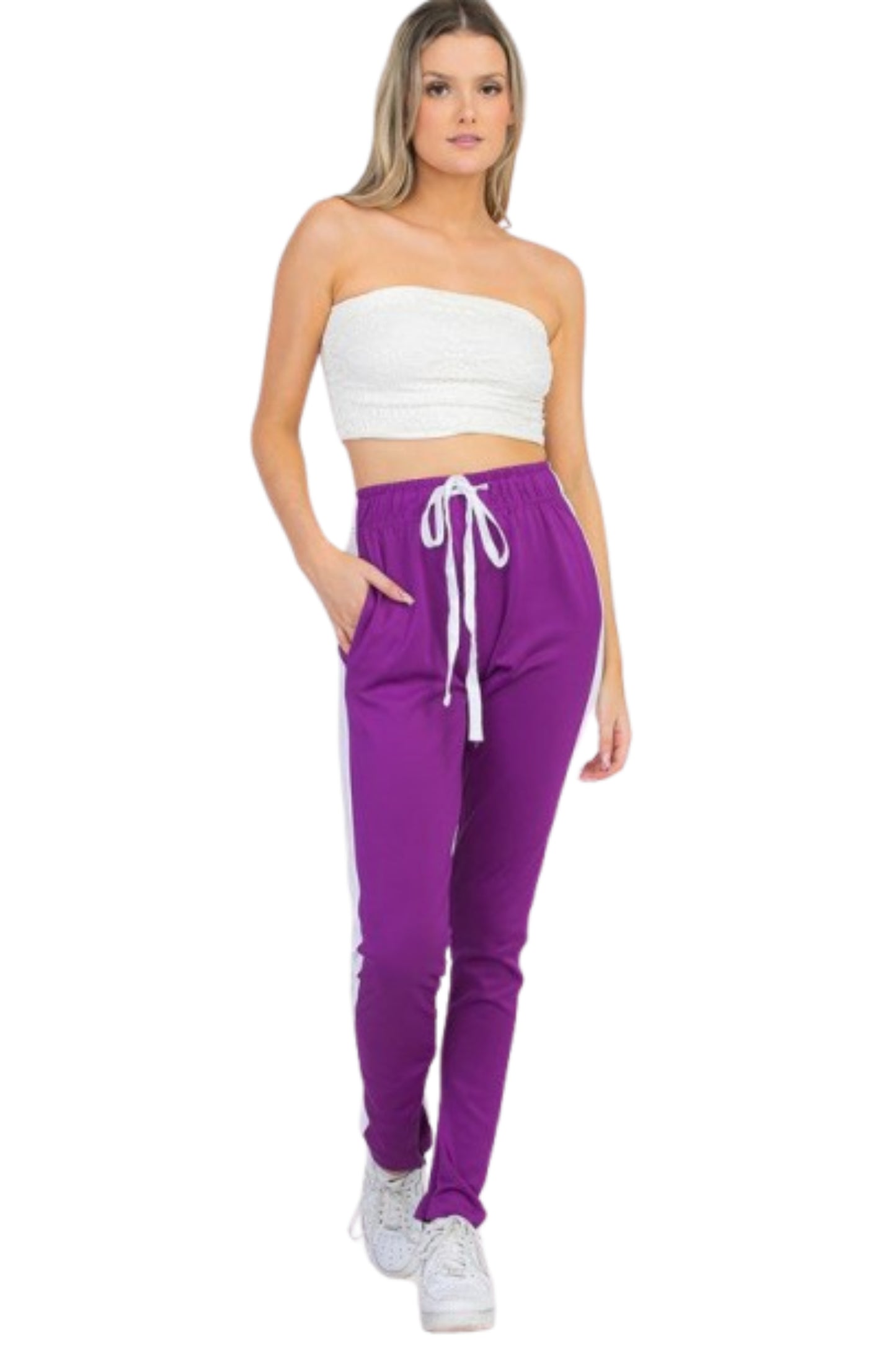 Women's Single Stripe Track Pant-Charmful Clothing Boutique