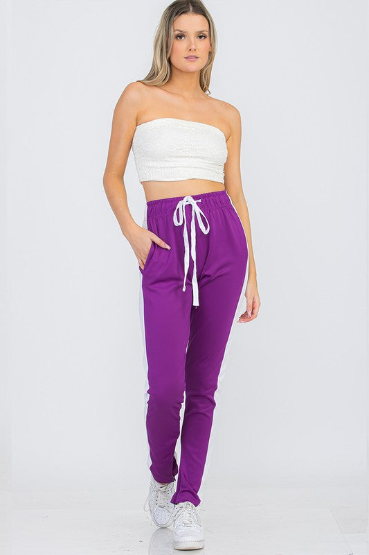 Women's Single Stripe Track Pant-Charmful Clothing Boutique