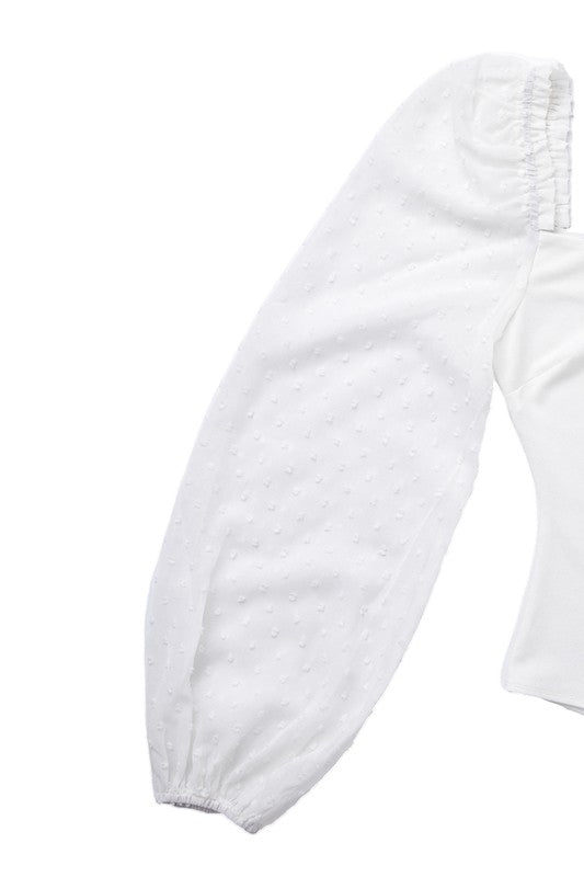 LS shirring sleeve bodysuit-Charmful Clothing Boutique