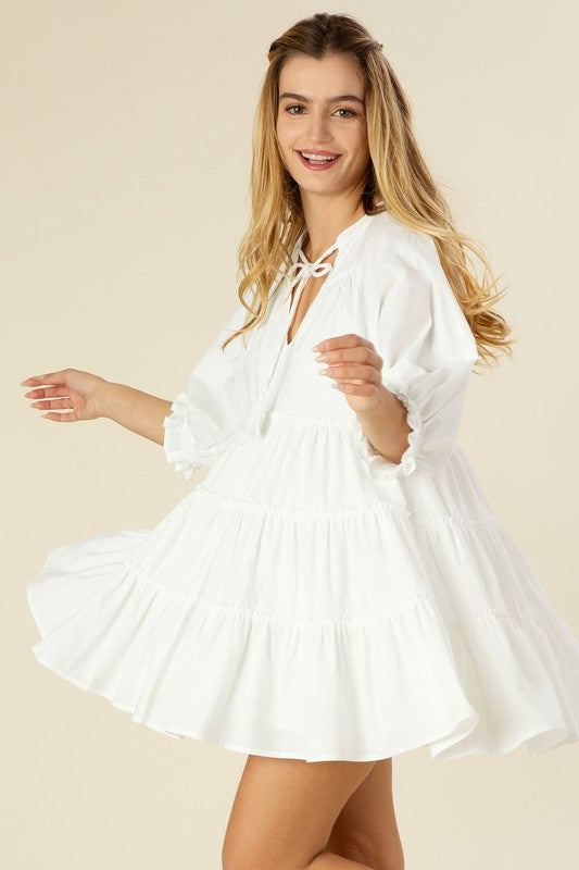 Tiered mini dress with tassel-Charmful Clothing Boutique