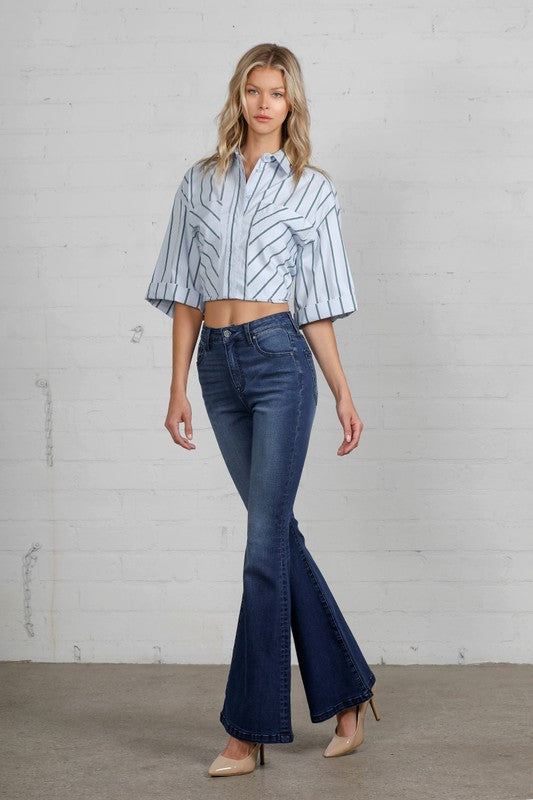 High Rise Wider Flare Jeans-Charmful Clothing Boutique