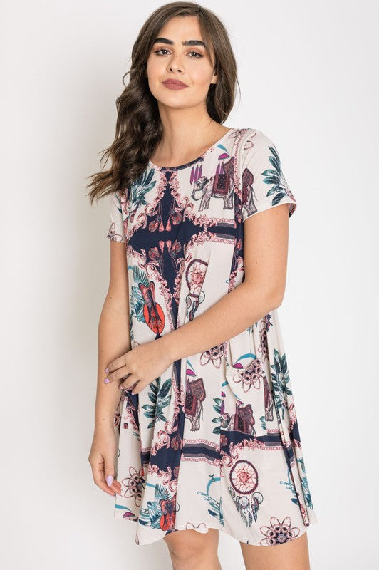 Plus Dream Catcher Print Shift Dress-Charmful Clothing Boutique