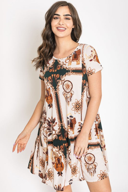 Plus Dream Catcher Print Shift Dress-Charmful Clothing Boutique