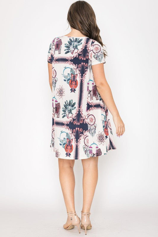 Plus Dream Catcher Print Shift Dress-Charmful Clothing Boutique