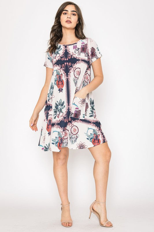 Plus Dream Catcher Print Shift Dress-Charmful Clothing Boutique
