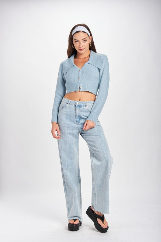 WIDE COLLAR CROPPED CARDIGAN-Charmful Clothing Boutique