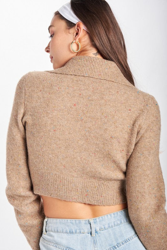 WIDE COLLAR CROPPED CARDIGAN-Charmful Clothing Boutique