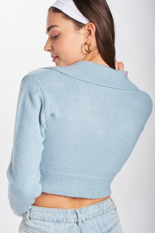 WIDE COLLAR CROPPED CARDIGAN-Charmful Clothing Boutique