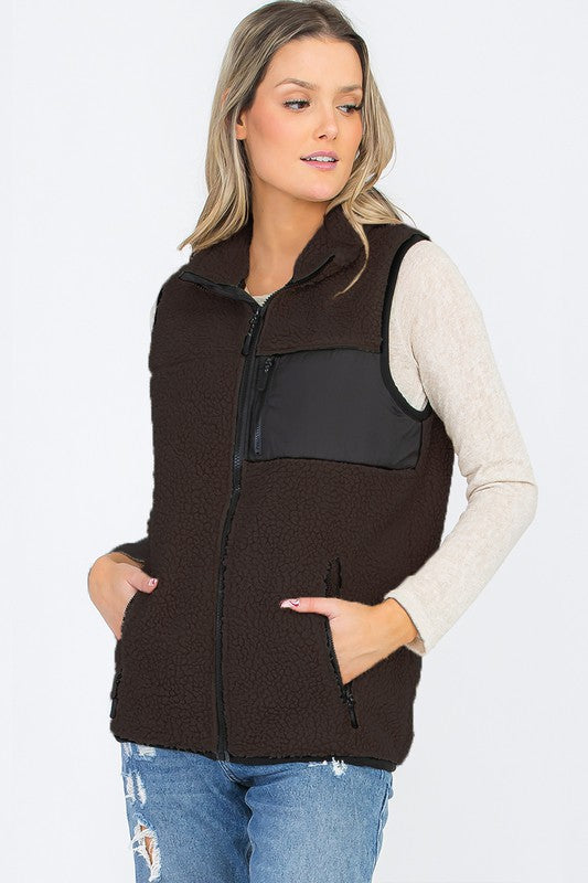 UNISEX WOMENS SHERPA FLEECE VEST TOP JACKET-Charmful Clothing Boutique