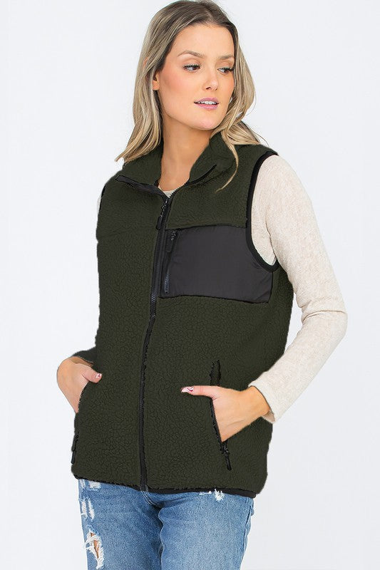 UNISEX WOMENS SHERPA FLEECE VEST TOP JACKET-Charmful Clothing Boutique