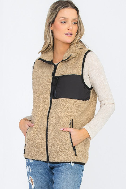 UNISEX WOMENS SHERPA FLEECE VEST TOP JACKET-Charmful Clothing Boutique