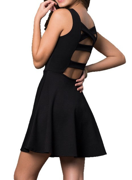 JUNIORS SLEEVELESS DRESS WITH CUT OUT BACK-Charmful Clothing Boutique