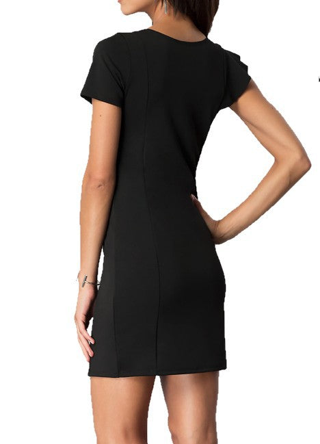 SHORT SLEEVE DRESS WITH ASYMMETRICAL RUFFLE-Charmful Clothing Boutique