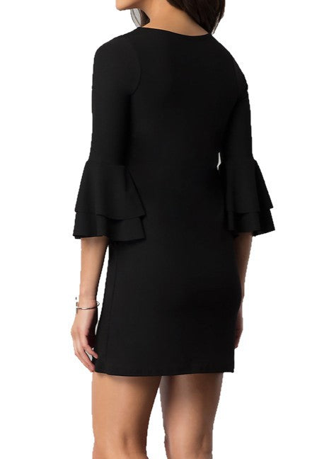 DOUBLE FLOUNCE 3/4 SLEEVE SHORT PARTY DRESS-Charmful Clothing Boutique