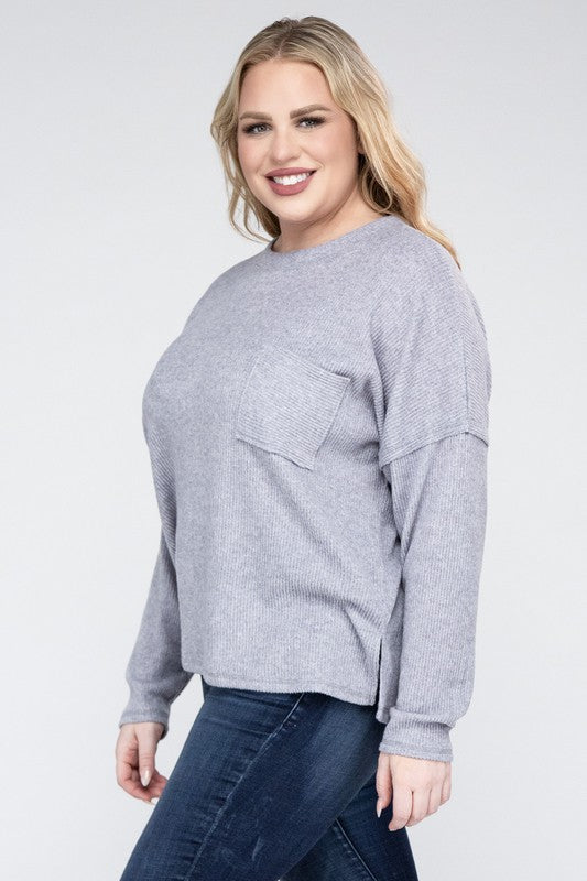 Plus Ribbed Brushed Melange Hacci Sweater-Charmful Clothing Boutique