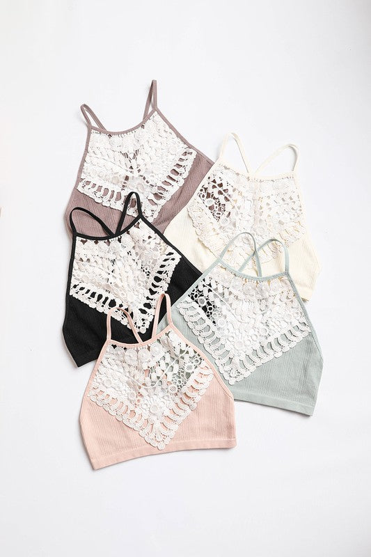 Crochet Lace High Neck Bralette-Charmful Clothing Boutique