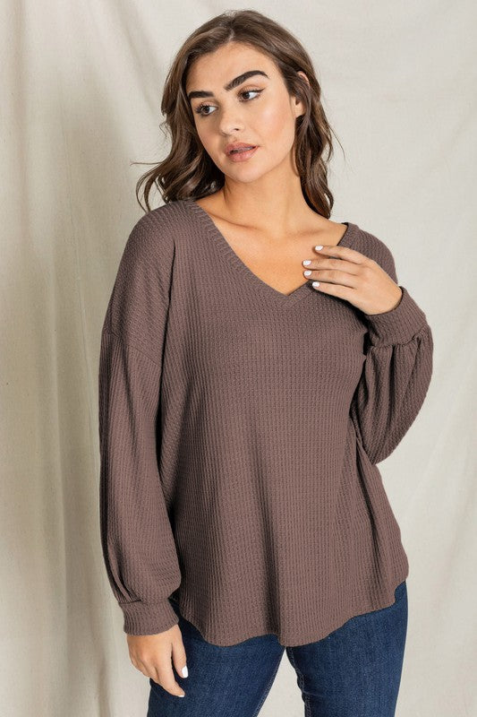Balloon Sleeve V Neck Top-Charmful Clothing Boutique