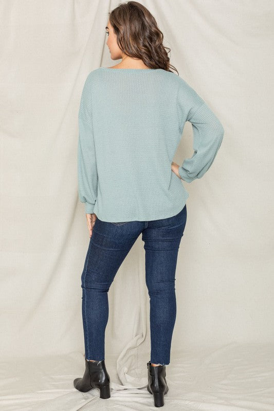 Balloon Sleeve V Neck Top-Charmful Clothing Boutique