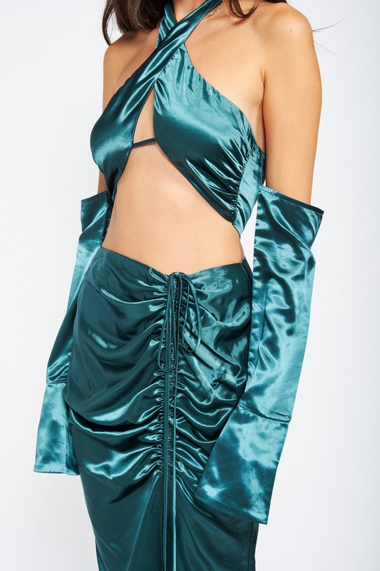 LONG SLEEVE OFF SHOULDER BLOUSE WITH HALTER TOP-Charmful Clothing Boutique