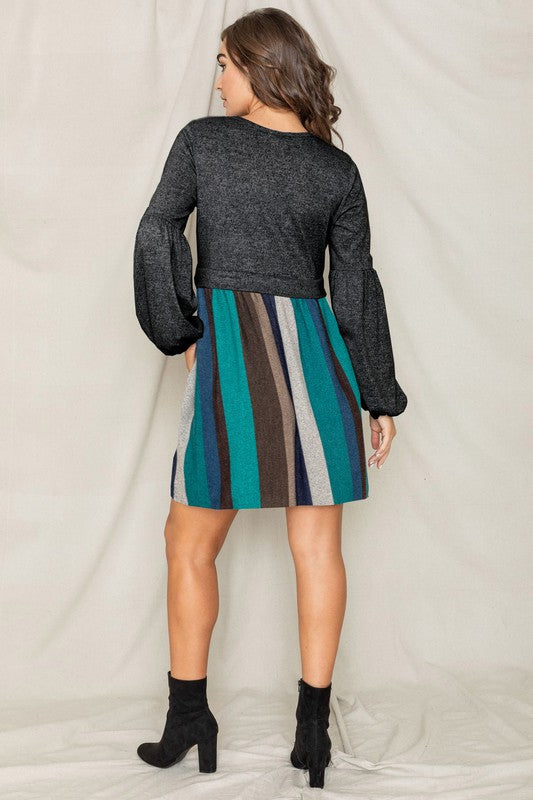 Balloon Sleeve Pullover Dress-Charmful Clothing Boutique