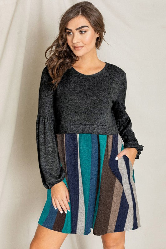 Balloon Sleeve Pullover Dress-Charmful Clothing Boutique