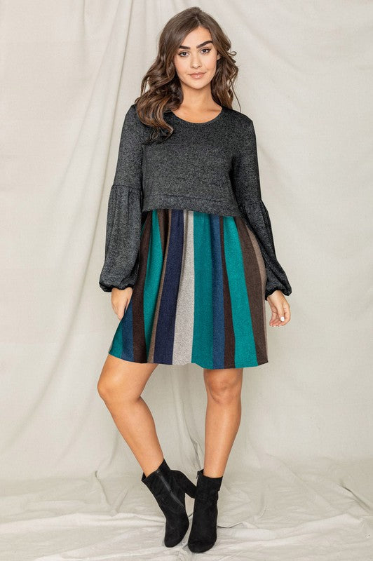 Balloon Sleeve Pullover Dress-Charmful Clothing Boutique