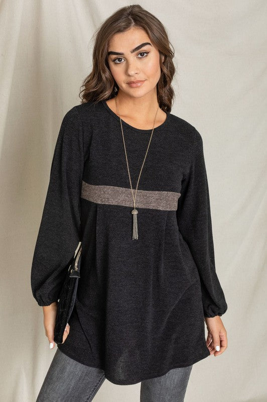 Knit Bishop Sleeve Mini Dress-Charmful Clothing Boutique