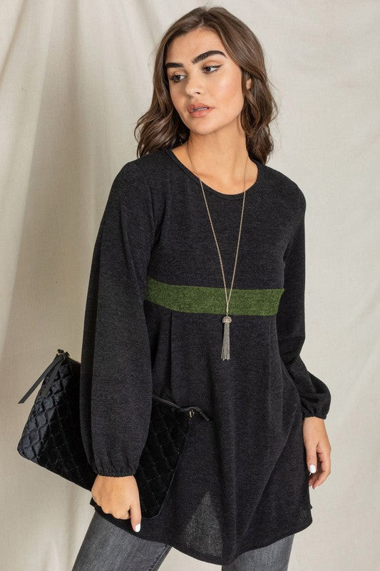 Knit Bishop Sleeve Mini Dress-Charmful Clothing Boutique