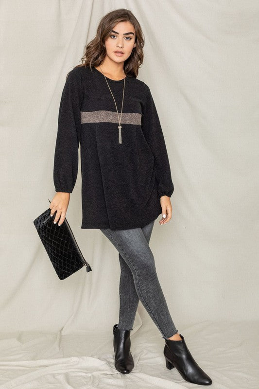 Knit Bishop Sleeve Mini Dress-Charmful Clothing Boutique