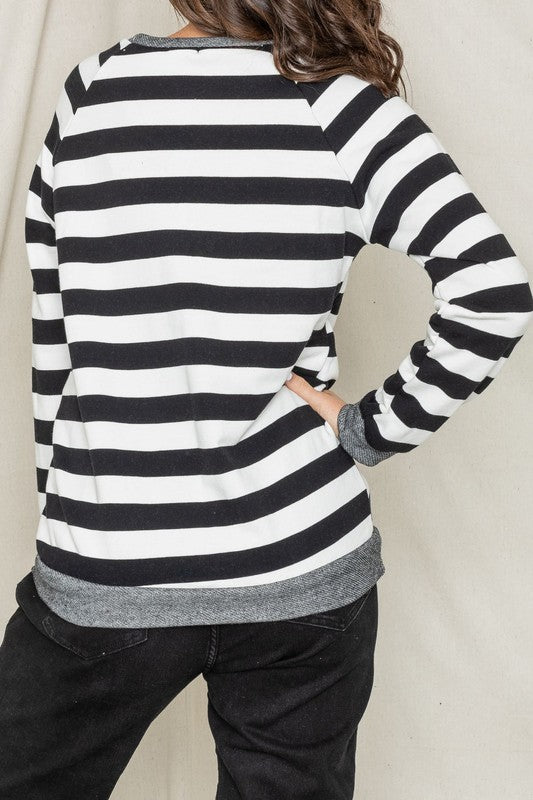 Plus Stripe V- Stich Tunic-Charmful Clothing Boutique
