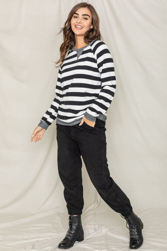 Plus Stripe V- Stich Tunic-Charmful Clothing Boutique