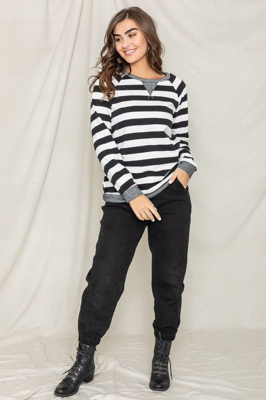 Plus Stripe V- Stich Tunic-Charmful Clothing Boutique