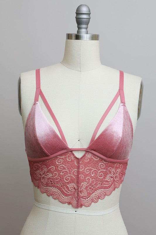 Velvet longline Lace Bralette-Charmful Clothing Boutique