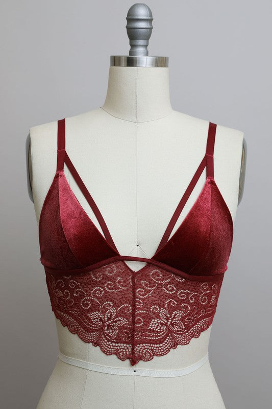 Velvet longline Lace Bralette-Charmful Clothing Boutique