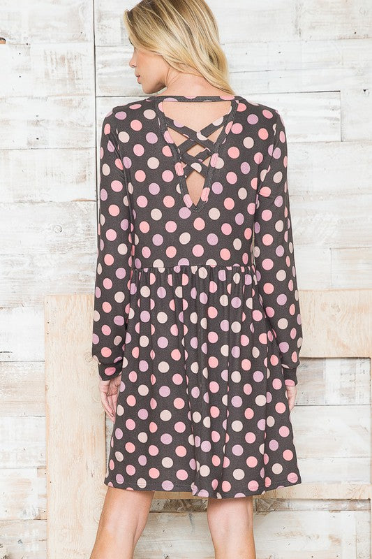 Cross Back Polka Dot Dress with Pockets-Charmful Clothing Boutique
