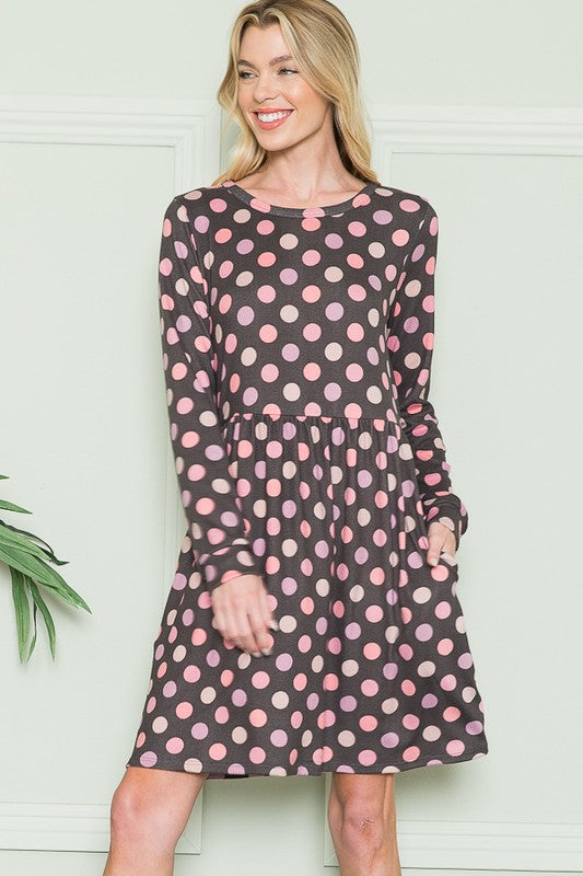 Cross Back Polka Dot Dress with Pockets-Charmful Clothing Boutique