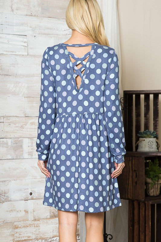 Cross Back Polka Dot Dress with Pockets-Charmful Clothing Boutique