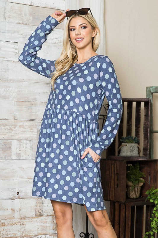Cross Back Polka Dot Dress with Pockets-Charmful Clothing Boutique