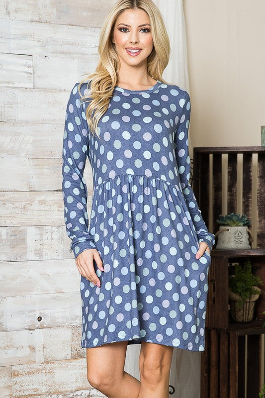 Cross Back Polka Dot Dress with Pockets-Charmful Clothing Boutique