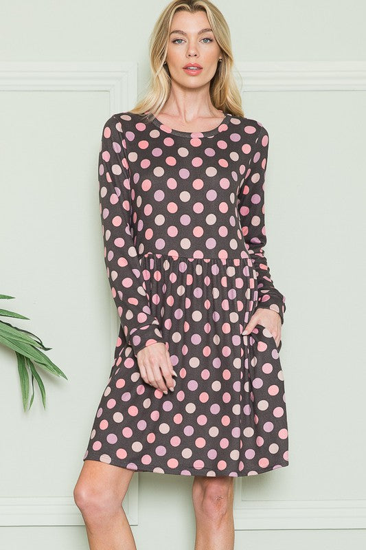 Cross Back Polka Dot Dress with Pockets-Charmful Clothing Boutique