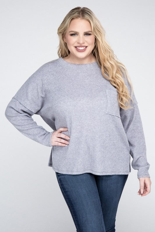 Plus Ribbed Brushed Melange Hacci Sweater-Charmful Clothing Boutique