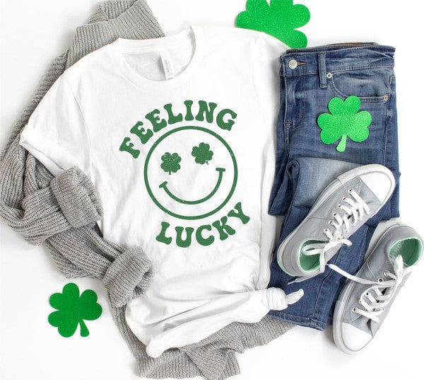Shamrock Smile Feeling Lucky Graphic Tee-Charmful Clothing Boutique