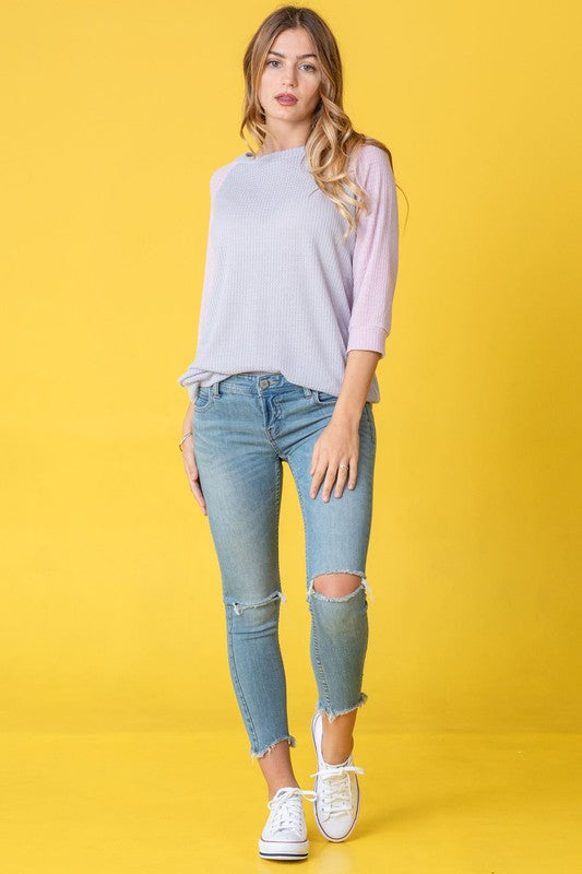 Waffle Knit Two Tone Tunic-Charmful Clothing Boutique