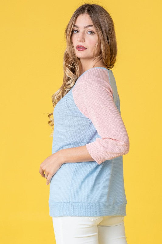 Waffle Knit Two Tone Tunic-Charmful Clothing Boutique