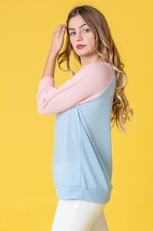 Waffle Knit Two Tone Tunic-Charmful Clothing Boutique