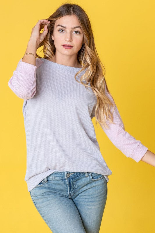 Waffle Knit Two Tone Tunic-Charmful Clothing Boutique