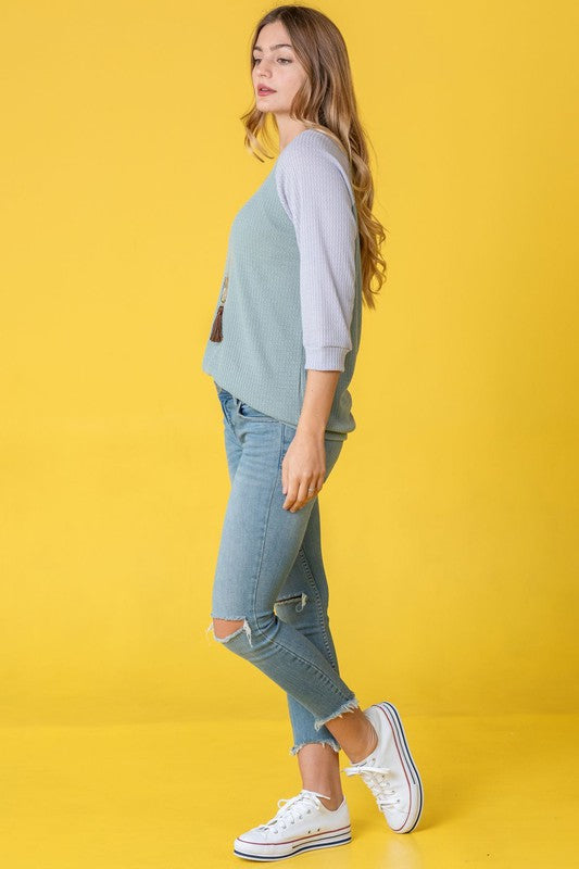 Waffle Knit Two Tone Tunic-Charmful Clothing Boutique